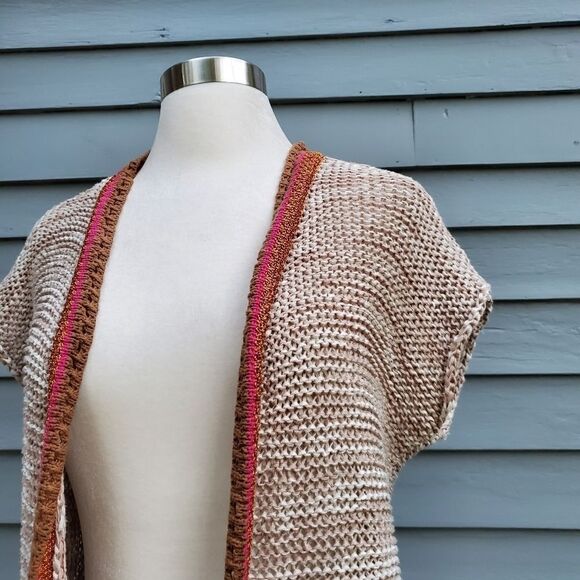 Chicos Color Pop Pattern Open Long Lagenlook Bright Colorful Rainbow Cardigan Sm - Picture 6 of 9